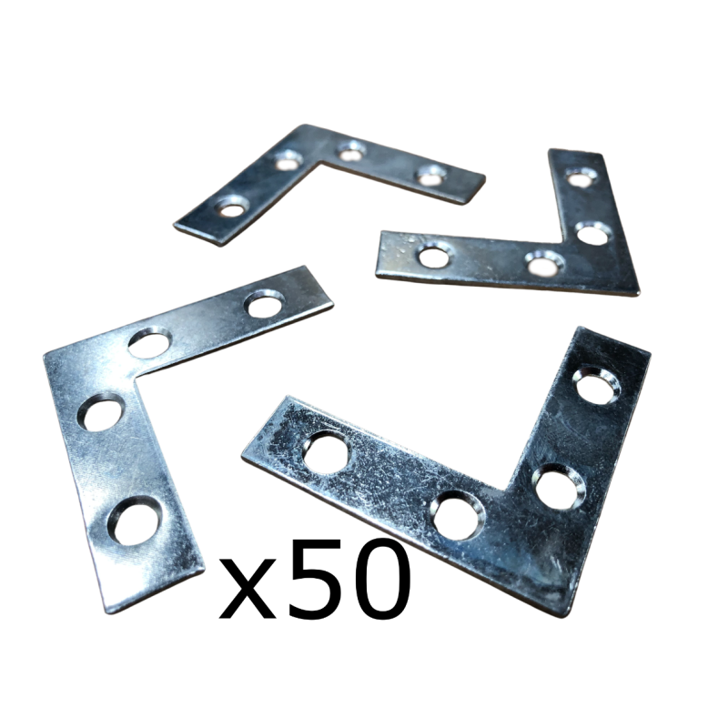 50Pcs, 50 x 50 x 13 Corner Plate - Zink